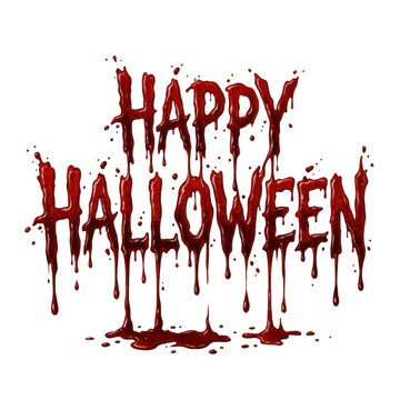 Happy halloween text sign with red dripping blood scary font style