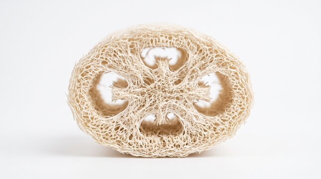 Natural loofah sponge slice on white