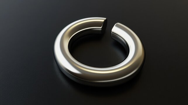 Metal ring with an open gap lies on a smooth dark background, symbolizing a broken connection or weak link.