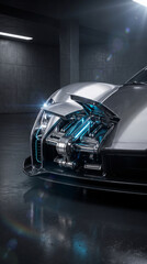 Fototapeta premium Shape-memory alloy active aero flaps adapting to airflow on futuristic car
