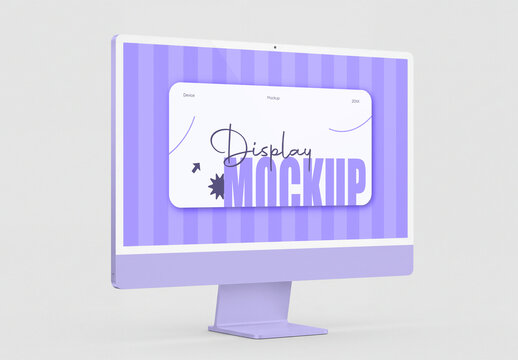 Desktop Computer Monitor Display Mockup on Grey Background