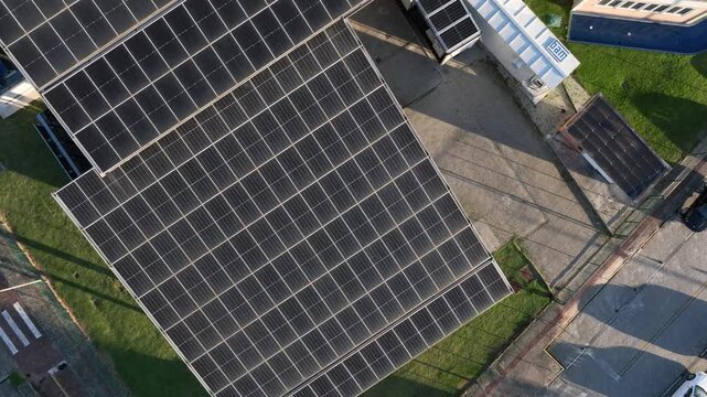 Multiple Solar Panel Technologies at a Renewable Energy Research and Innovation Facility in Florian&oacute;polis, Brazil. Aerial View.