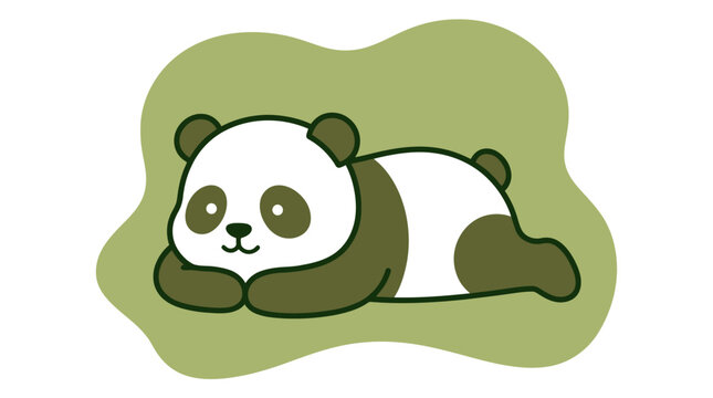 Cute minimalist panda illustration lying down on a green background.