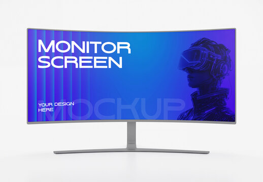 Curved Ultra Wide Monitor Screen Mockup for Display