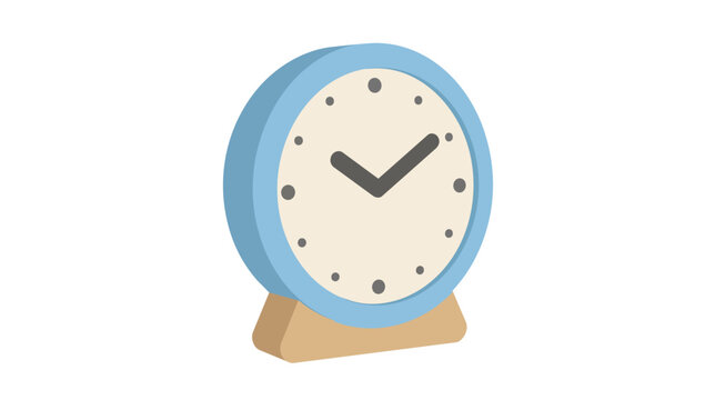 Light blue modern table clock on wooden stand, minimalist analog timepiece, flat vector illustration isolated on white background