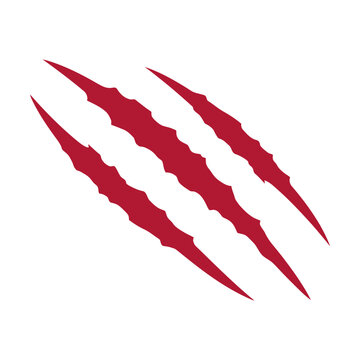 Red animal claw marks or scratch sign isolated on a simple graphic background Vector