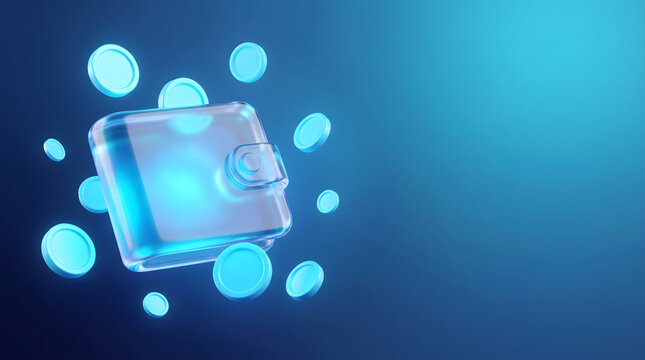 Digital wallet hologram with coins illustrating fintech payment and digital finance systems