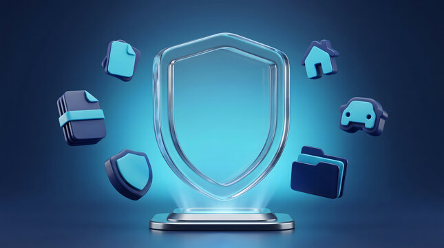 Insurance technology hologram featuring digital documents for policy management and financial protection services
