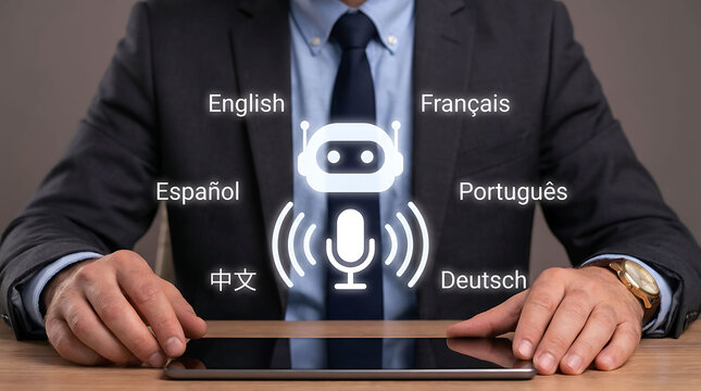 Multilingual AI assistant concept with voice translation and global communication