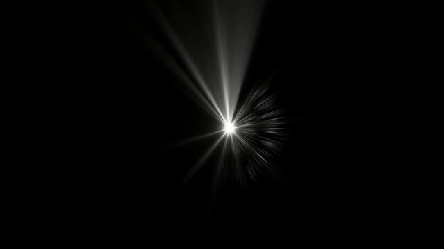 optical shine light lens flares animation. Seamless loop dynamic kinetic bright star light rays effect on black background. Dynamic light rays