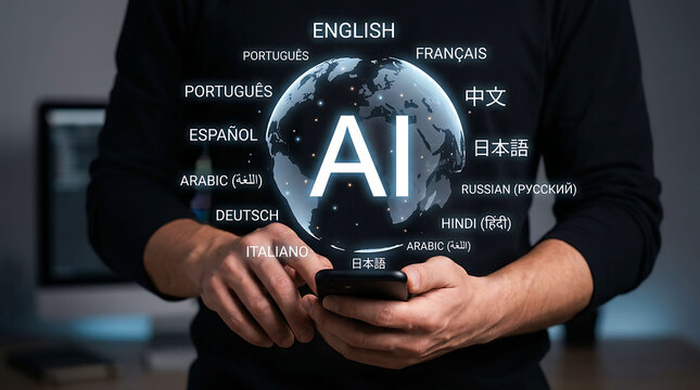 Person using a smartphone with artificial intelligence and global translation