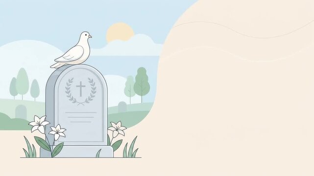 Tombstone with Dove and Lilies Memorial Animation Background