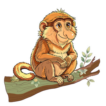 Bekantan Proboscis Monkey Nasalis larvatus with Big Nose Sitting on a Branch in Borneo.png