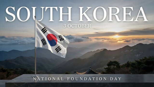 South korea flag waving on mountain landscape
