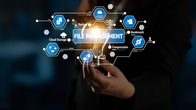A professional display of innovative file management concepts highlighting cloud storage and data optimization essential for modern businesses and digital environments. Tessel