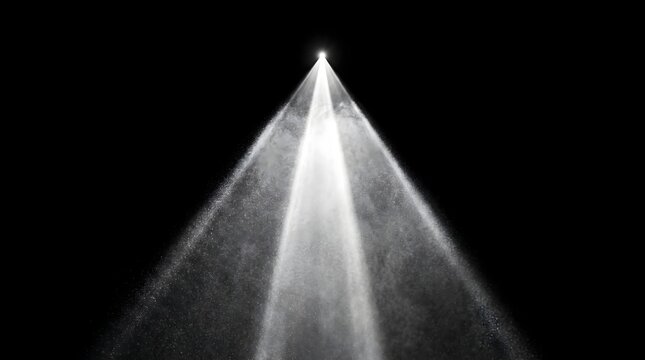 Dynamic light beam projection creating abstract geometric pattern on dark background