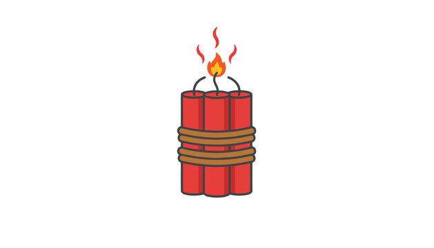 Bundle of red dynamite sticks with a burning fuse representing danger, heavy explosives, and emergency fire hazards.
