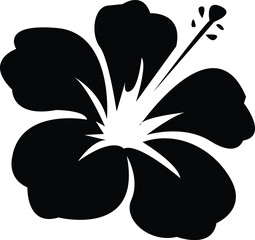 Black silhouette of tropical hibiscus flower isolated on white background for stencil decal floral design © Amri Grafika