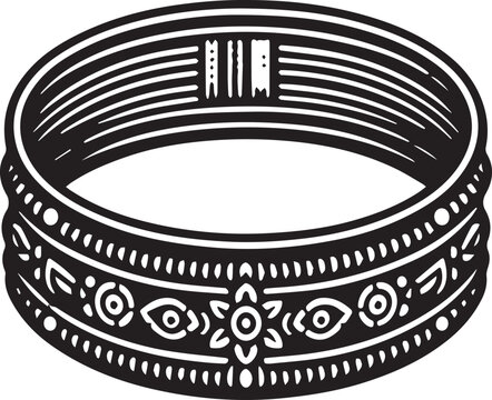 Black and white vector illustration of an ornate traditional metal bangle
