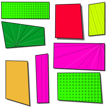 Set of colorful geometric shapes and comic book panels