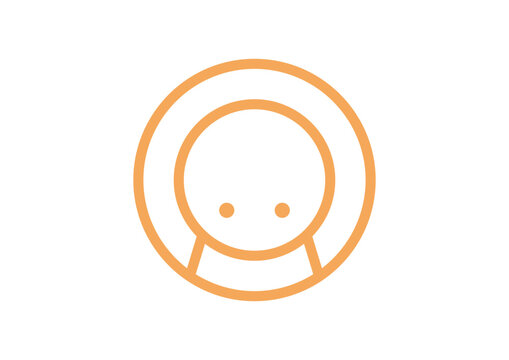 下を向いている、シンプルで可愛い人型の丸いアイコン1（オレンジ）