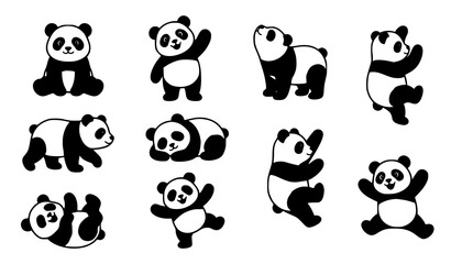 Obraz premium Panda character pose vector icon set with cute wildlife illustrations for design
