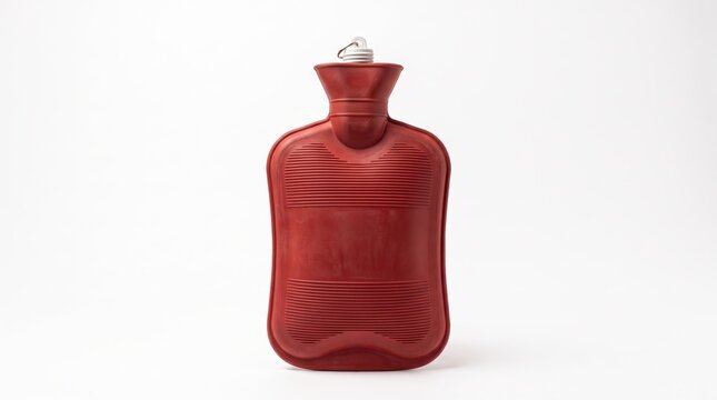Red rubber hot water bottle for pain relief and warming