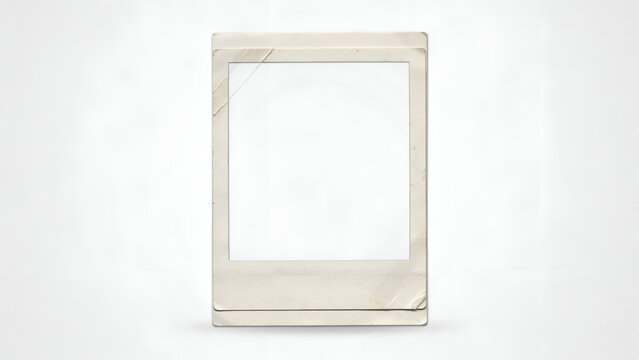 Old vintage polaroid photo frame with worn texture and creases isolated on white background