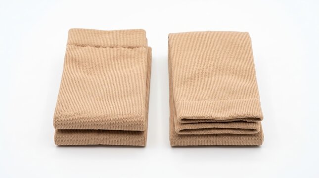 Pair of beige elastic compression stockings for medical leg support
