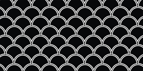 Japan traditional ethnic ornament with repeated scallops. Fish scale wallpaper. Repeat scallop background. Seamless surface pattern design with scales. Ancient japanese motif. Squama digital paper. © jun