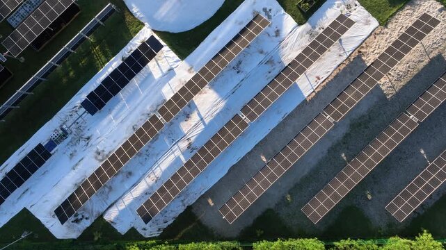 Solar Energy Technology Center with Rooftop Solar Panels, Ground-Mounted Arrays and Photovoltaic Research Systems in Florian&oacute;polis, Brazil. Aerial View.