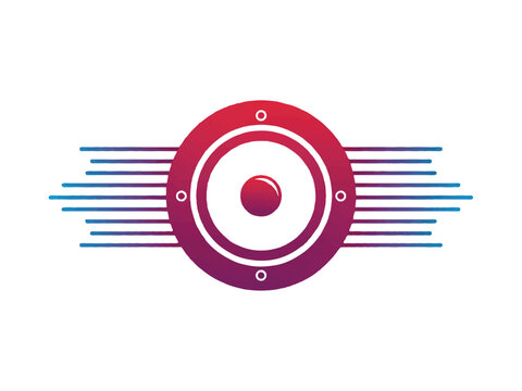 Stylized speaker audio logo icon with gradient colors and dynamic horizontal sound waves on white background