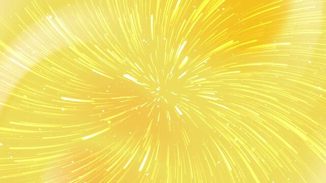 Looping abstract yellow light burst background. Radial motion with bright streaks and glowing particles radiating from center. Perfect for backdrop, energy, speed, celebration, success and dynamic mot