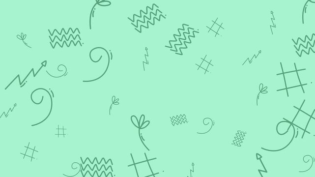 Abstract design featuring green squiggle doodles, hashtags, arrows, and textures. Perfect for digital backgrounds, web graphics, or social media content.