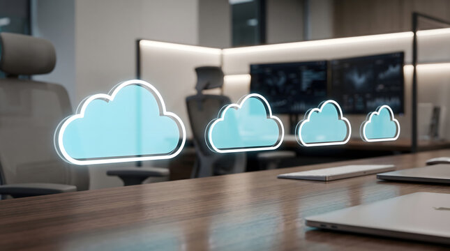 Cloud technology illustration showing digital infrastructure, online storage, connectivity, and scalable computing solutions
