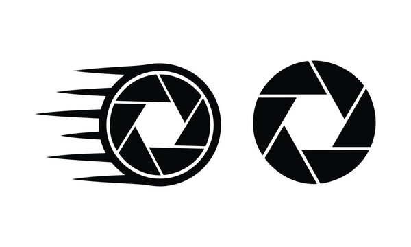 Minimalist black and white camera shutter icons representing static and fast motion photography concepts for creative design
