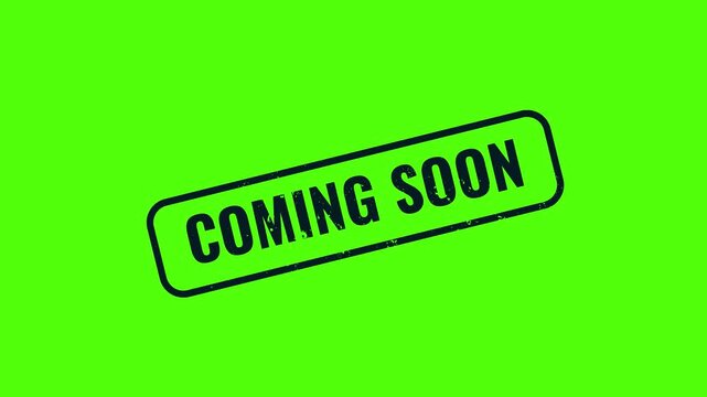 Coming soon stamp animation red grunge rubber stamp effect 4k video, announcement label motion graphic black background promo teaser overlay