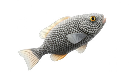 Stylized fish with dot pattern scales on black background