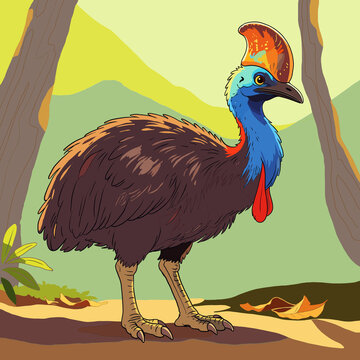 Cute Southern Cassowary Flat Vector Illustration - Endemic Bird of Papua Indonesia.jpg