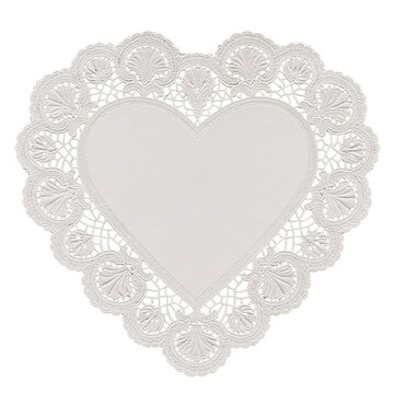 White lace heart doily with floral scalloped border