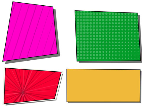 Set of four colorful rectangular shapes with patterns