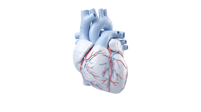 Anatomical human heart model, medical 3D illustration of cardiovascular organ, scientific biology education concept isolated PNG with Transparent Background