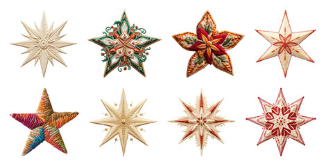 Naklejka premium PNG Colorful embroidered star ornaments, element set on transparent background
