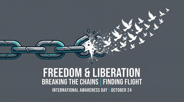 Broken chain releasing white doves flying symbolizing freedom