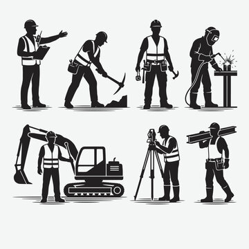 Professional construction workforce silhouette pack
