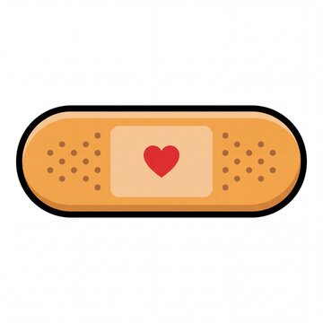 Adhesive bandage with red heart icon on white background