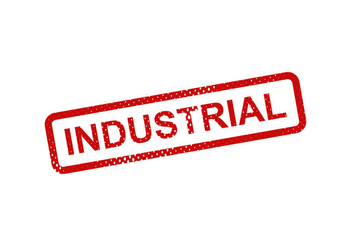 Red industrial stamp or seal with text illustration