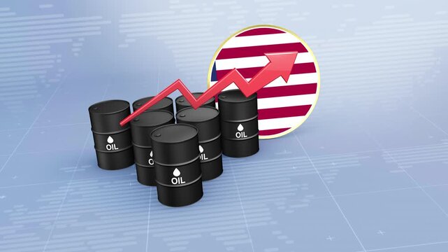 Liberia Oil Price Rising with Oil Barrels and Upward Red Arrow, 3D Economic and Financial Market Crisis Concept