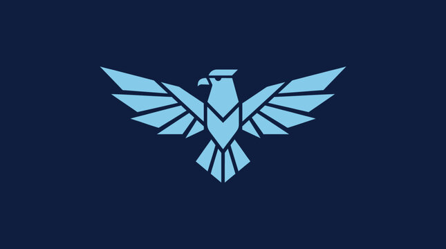 Blue geometric eagle silhouette with spread wings.
