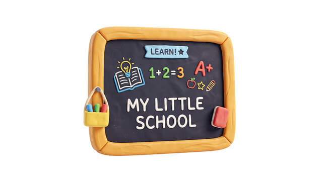 Claymation style miniature chalkboard, cute plasticine school blackboard with hand crafted details, playful educational clay toy for kids learning isolated PNG with Transparent Background